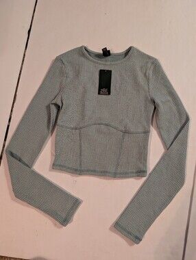 Wild Fable Sage Ribbed Long-Sleeve Crop Top Sz XS